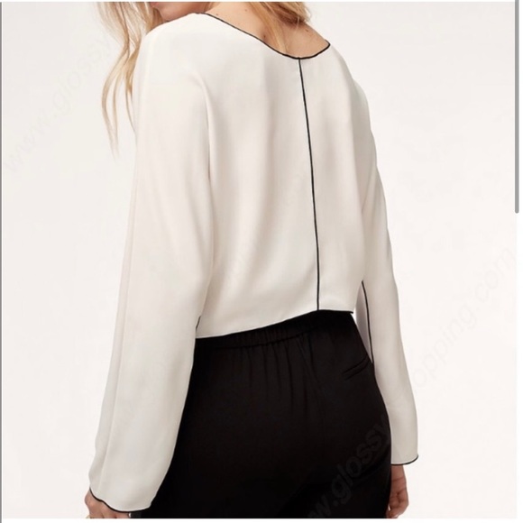 Aritzia Abasi Tie-Front Blouse - White with Black piping, XS - Picture 5 of 6